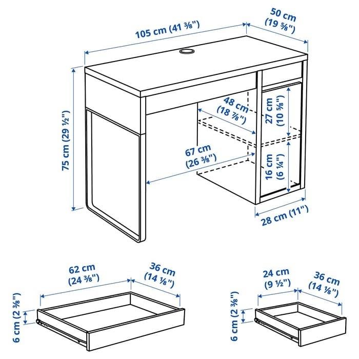 IKEA bureau MICKE, 105x50x75cm, wit