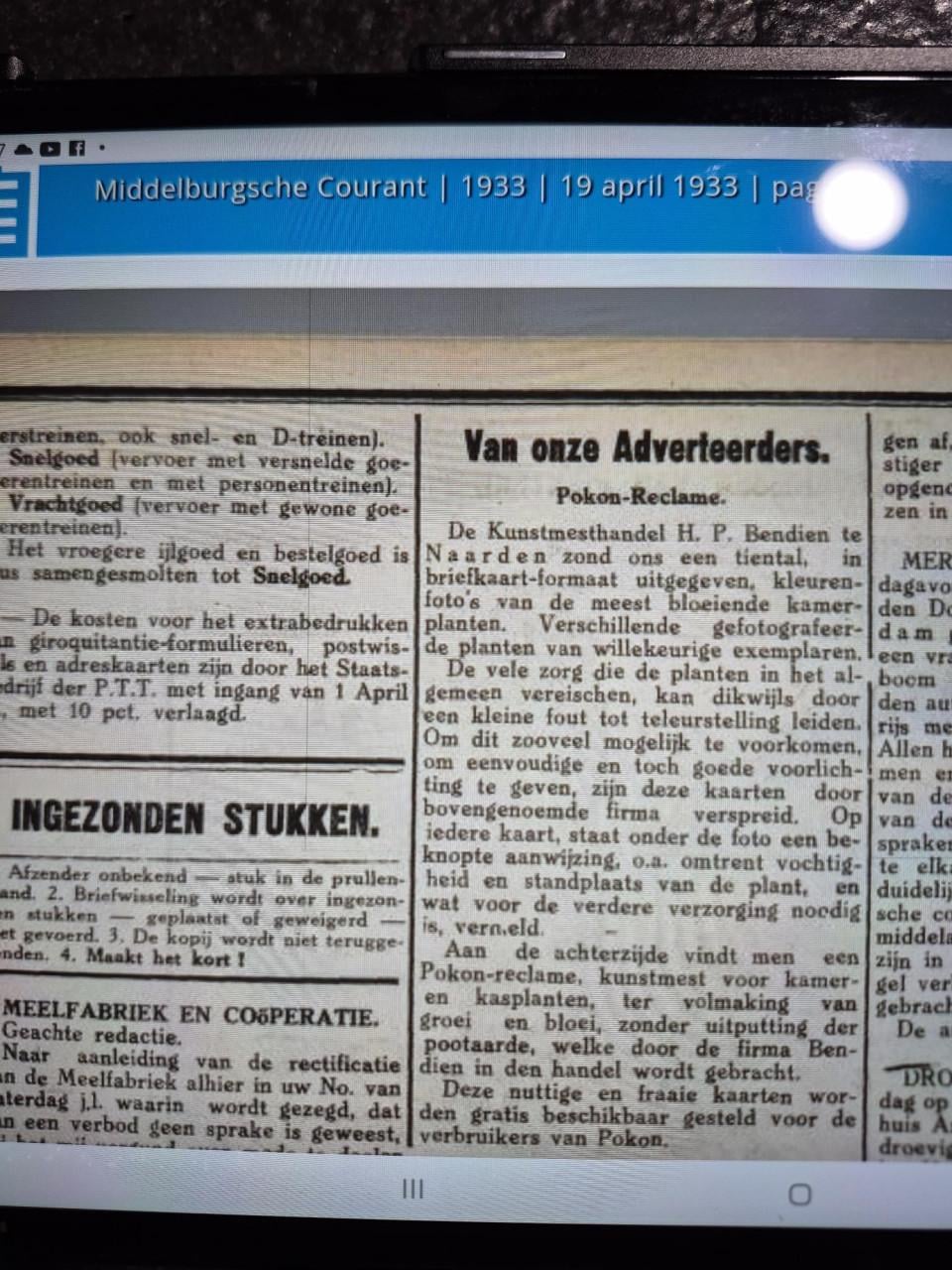 Reclamekaarten planten 1933 ( Pokon )