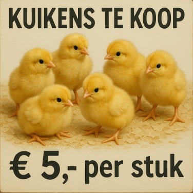 Hen en/of Haan kuikens kunnen afgehaald worden (zijn 4 weken)