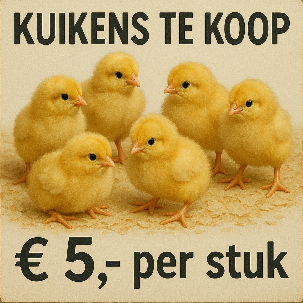 Hen en/of Haan kuikens kunnen afgehaald worden (zijn 4 weken)