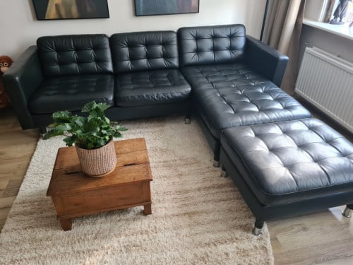 3-zitsbank met chaise longue zwart