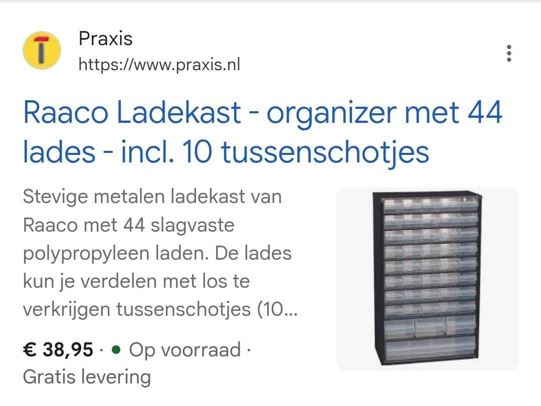 Raaco stalen lade/vakken magazijn kast voor schuur of garage.