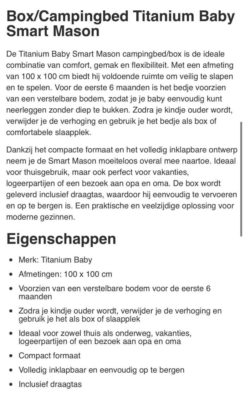 Box/campingbed titanium baby smart mason