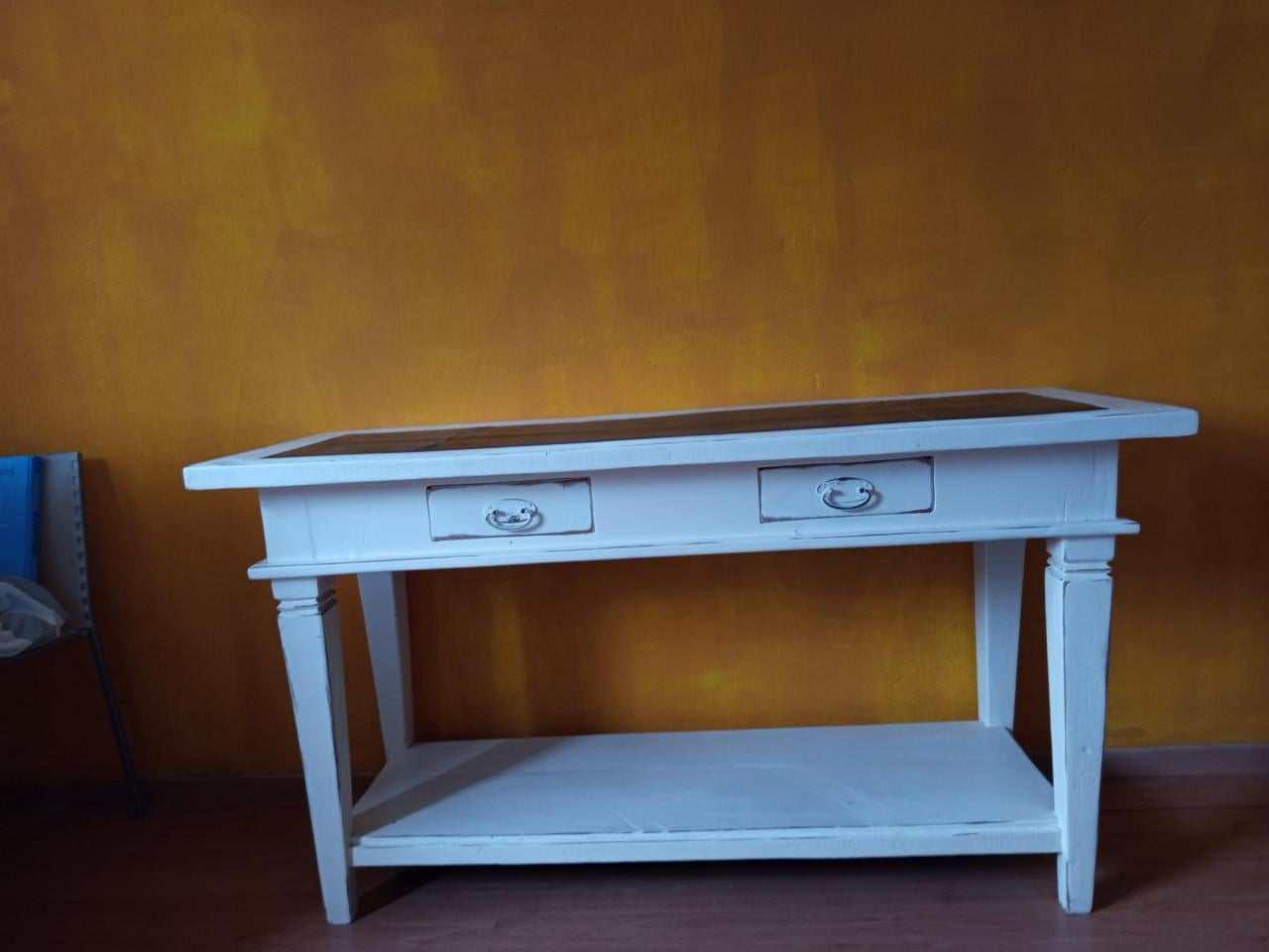 Antieke Sidetable wandtafel 140lx50bx74h cm met leer inleg