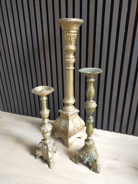 Mooie grote kandelaars koper en zilver