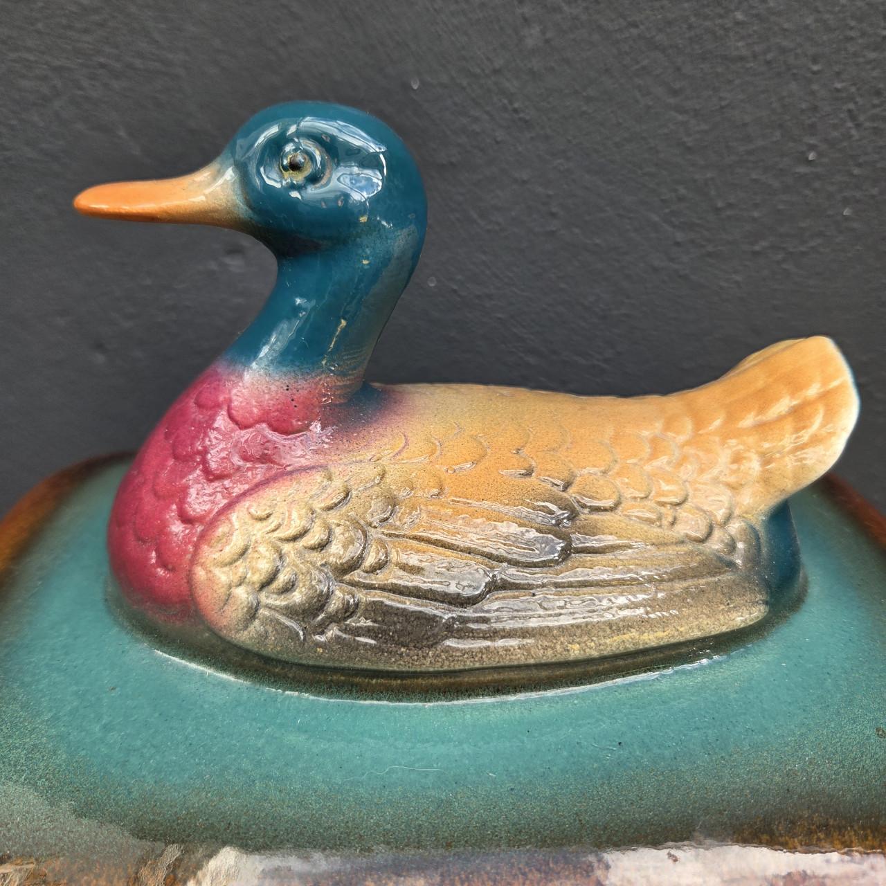 Grote brocante keramische ovenschaal eend, terrine