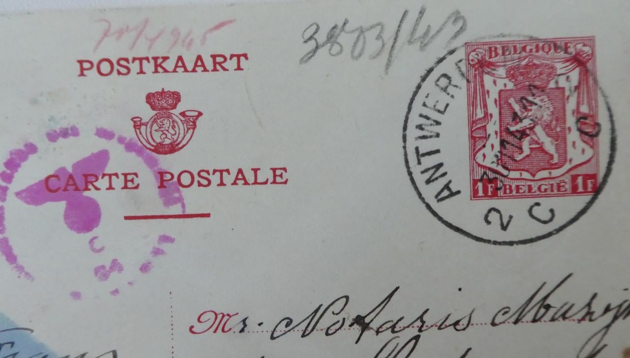 Briefkaart. 1943, Antwerpen – Sluis, gecensuurd
