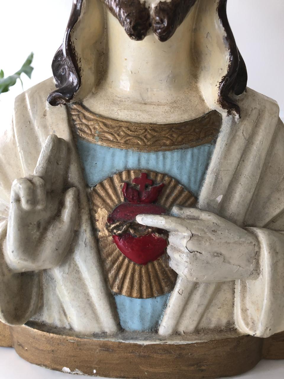 Mooi groot brocante heilig Jezus Christus borstbeeld van gips