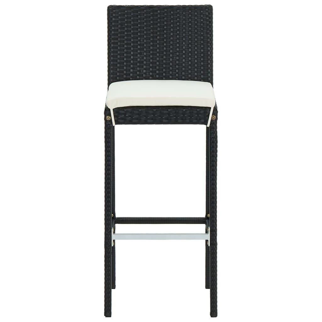 Barkrukken met kussens 2 st poly rattan zwart