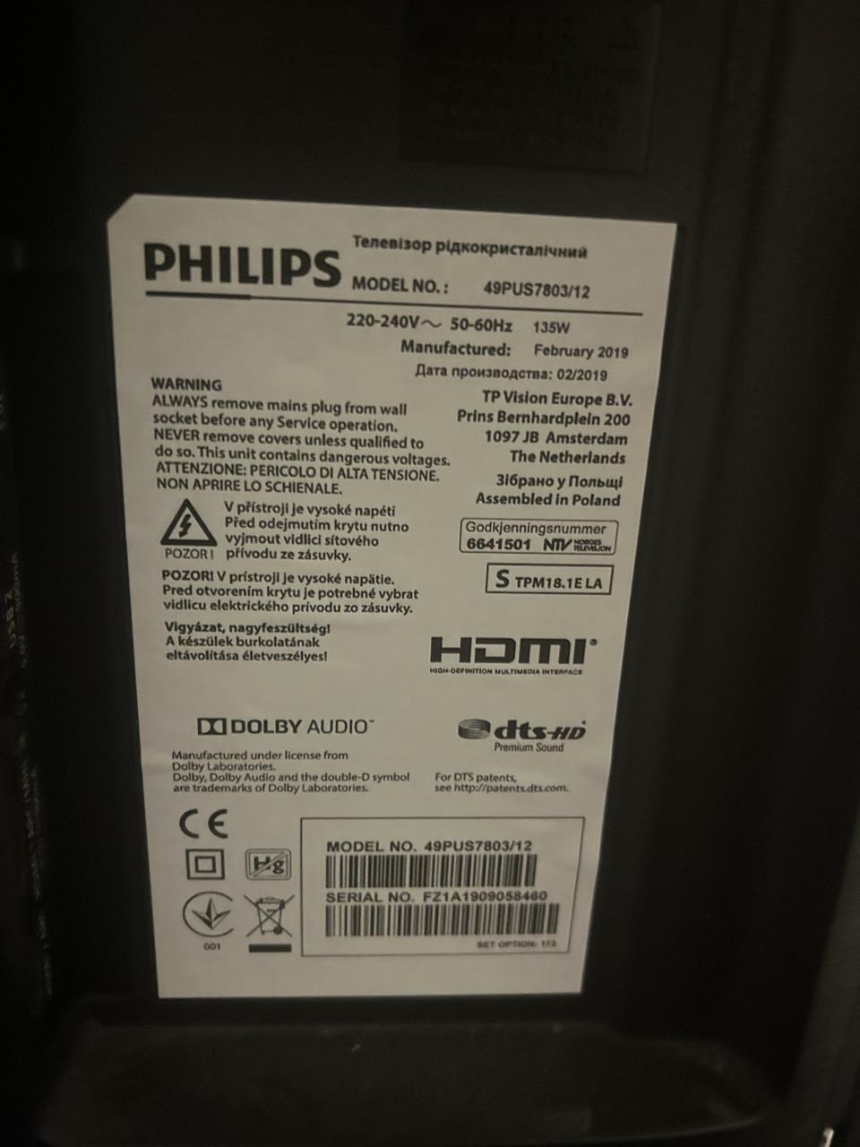 Philips 7800 series Ambilight  49 inch