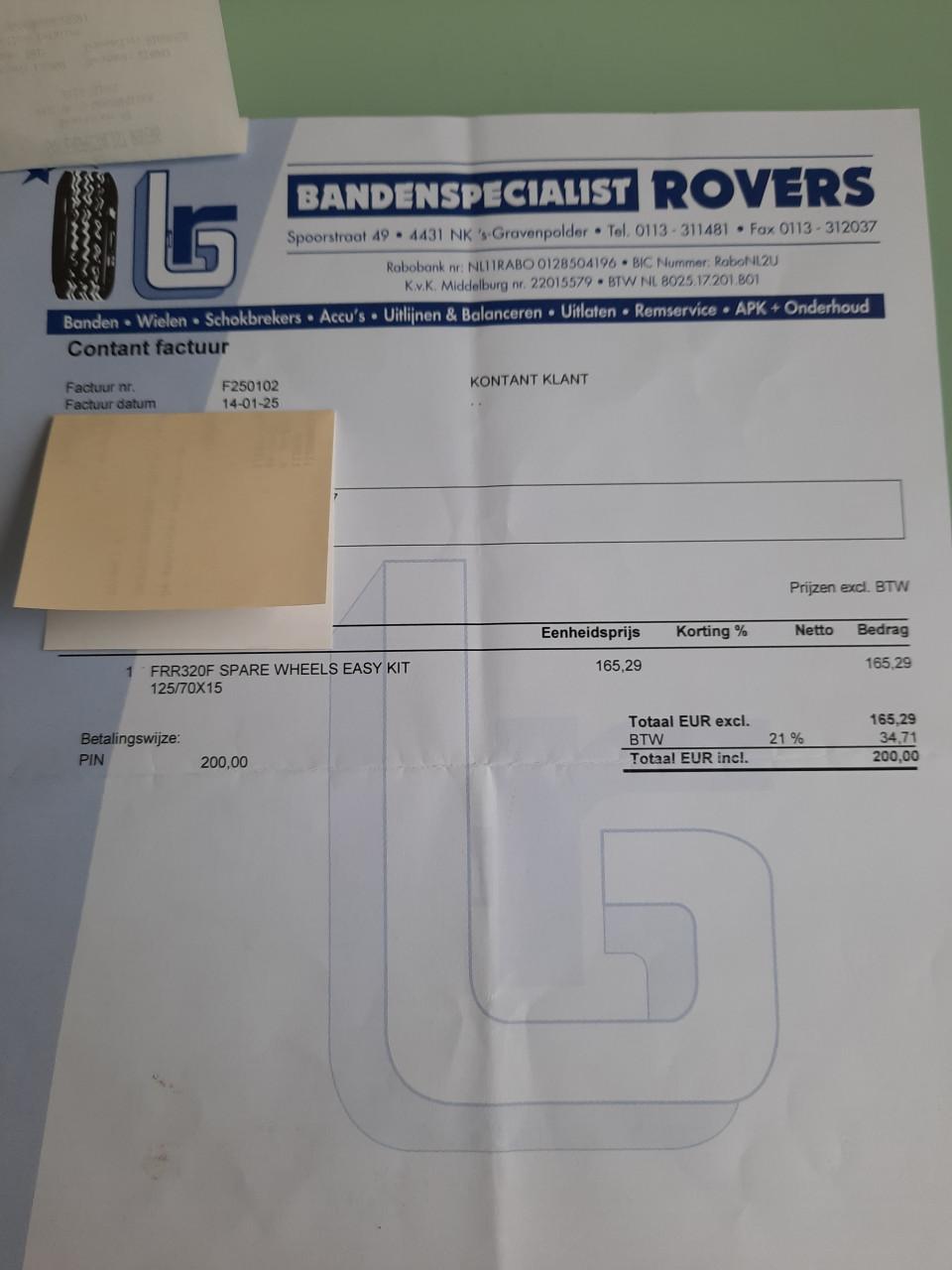 Reservewiel thuiskomertje nieuw  met toebehoren