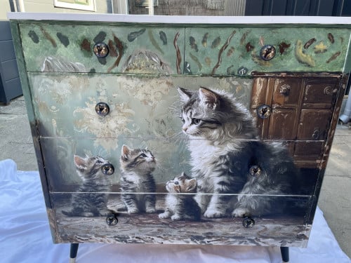 Uniek kastje met kattenprint