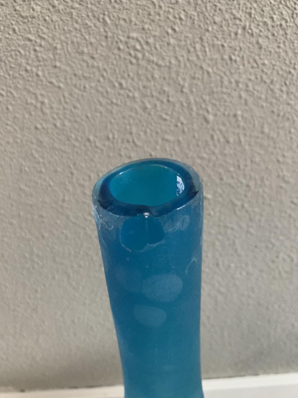 Set van drie prachtige mondgeblazen vazen in blauw en groen glas