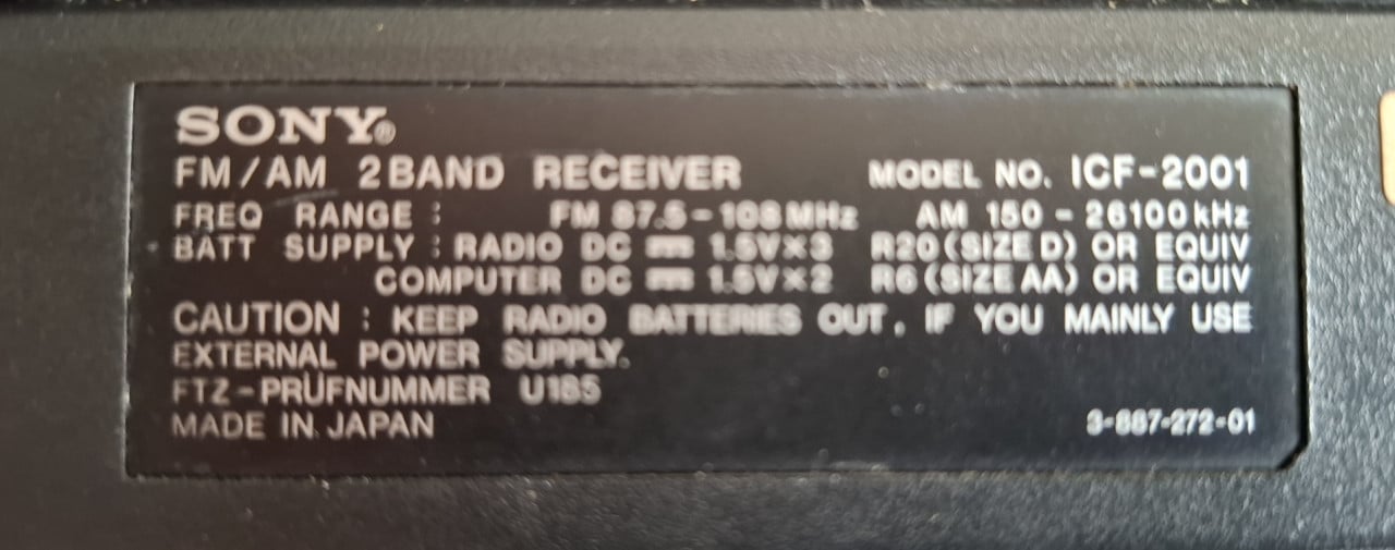 Sony ICF-2001 wereldontvanger kortegolf radio