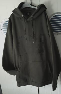 Hoodie, nieuw, mt XL, legergroen met print New Yorker