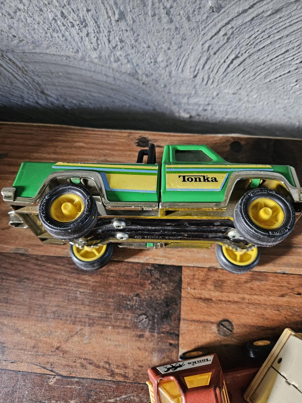 Vintage Tonka pick up en tonka Truck met Paardentrailer