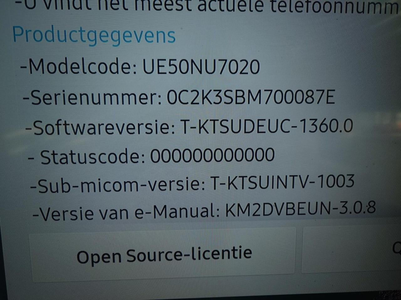 Samsung UE50NU7020 – 50 inch 4K Smart-tv – defect