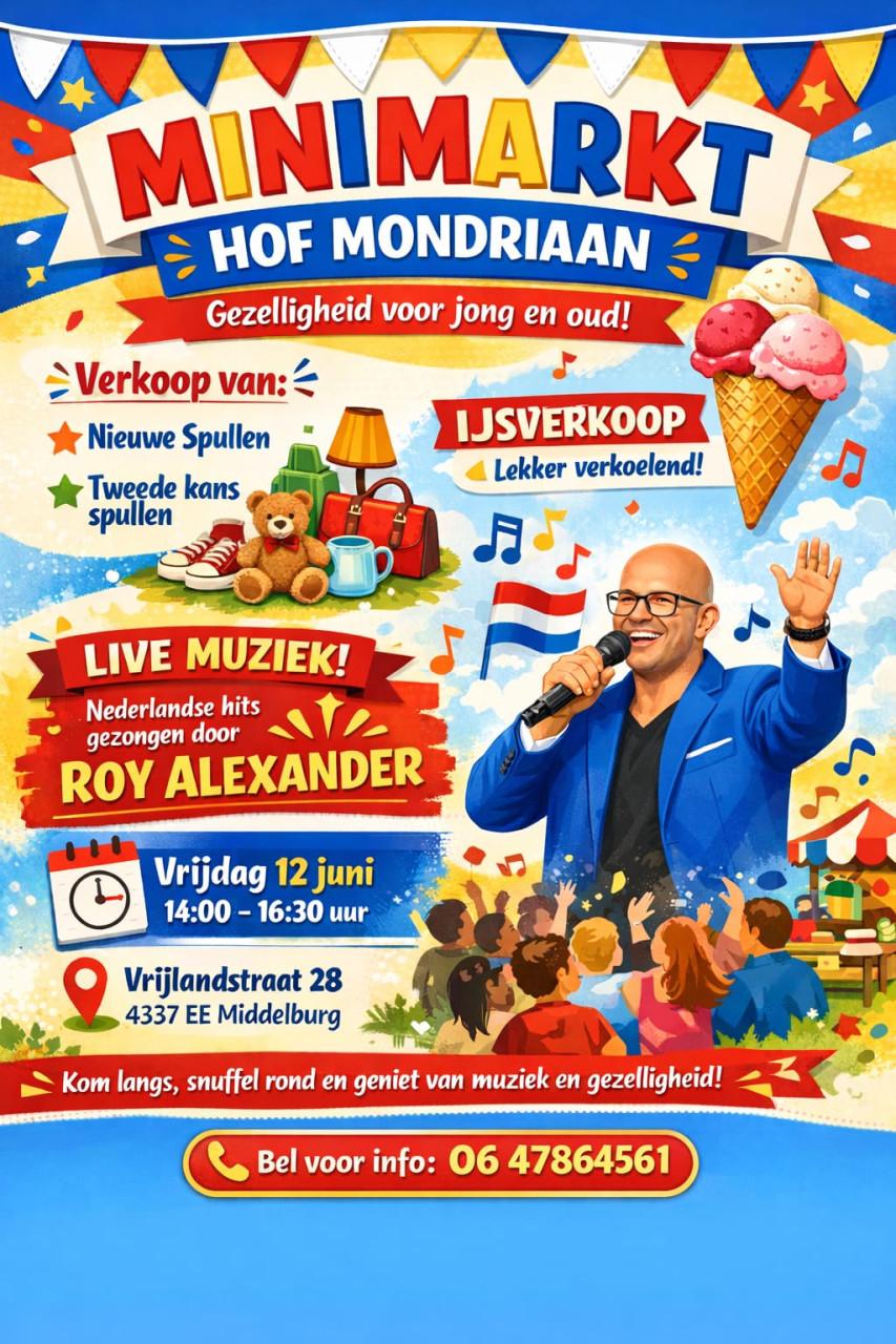 Minimarkt Hof Mondriaan, gezelligheid voor jong en oud! Vrijdag 12 juni.