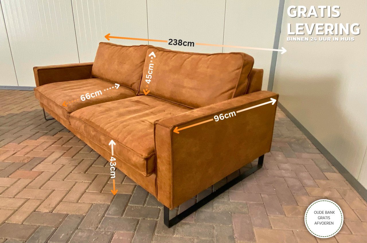 GRATIS LEVERING HEEL NL Cognac Stoffen 4-zits Bankstel