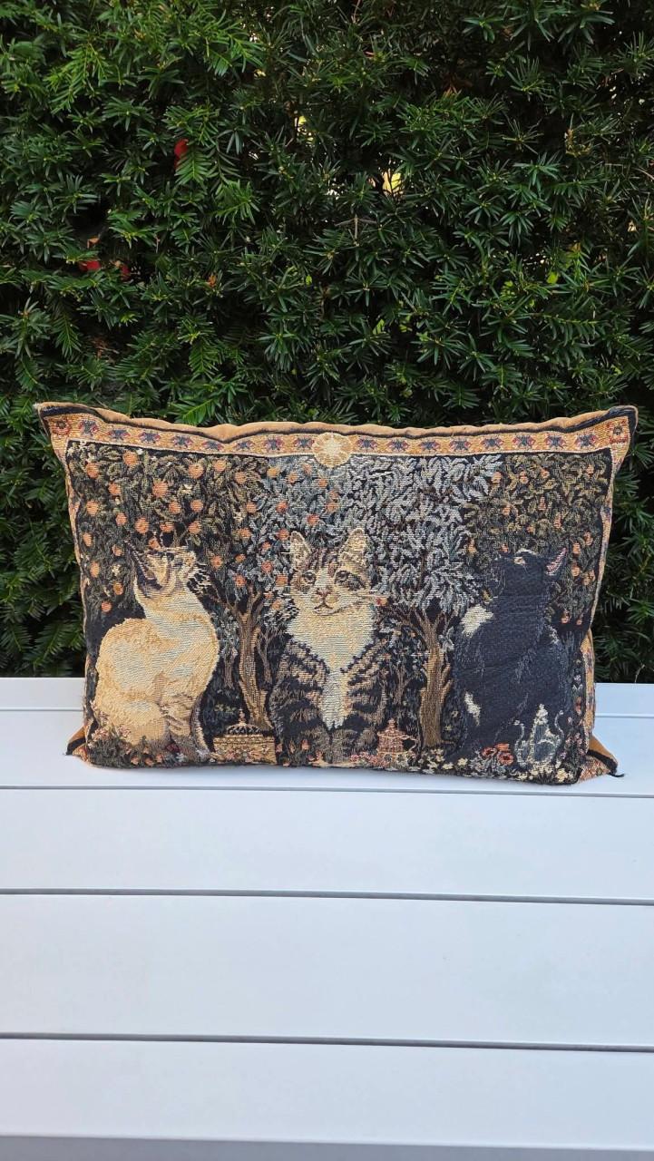 🤩 2 superleuke Vintage Gobelin kussens met kattenmotief.