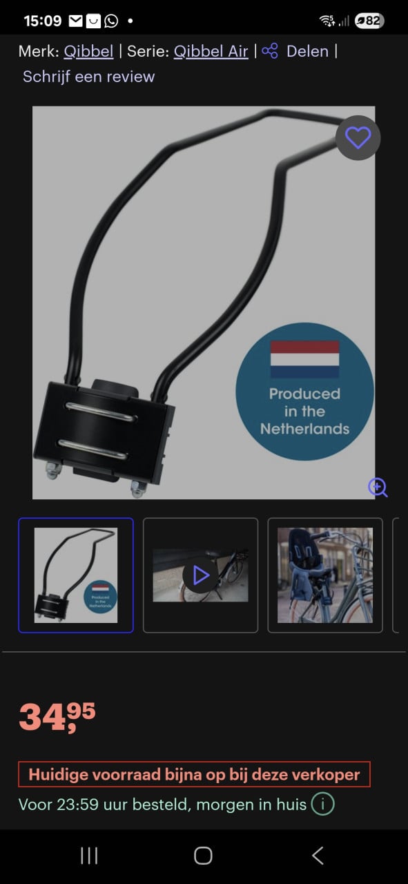 Qibbel air grijs fietsstoeltje achter