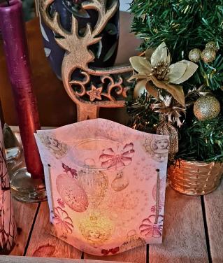 Mooi windlichtje in roze vintagelook 16x16 cm