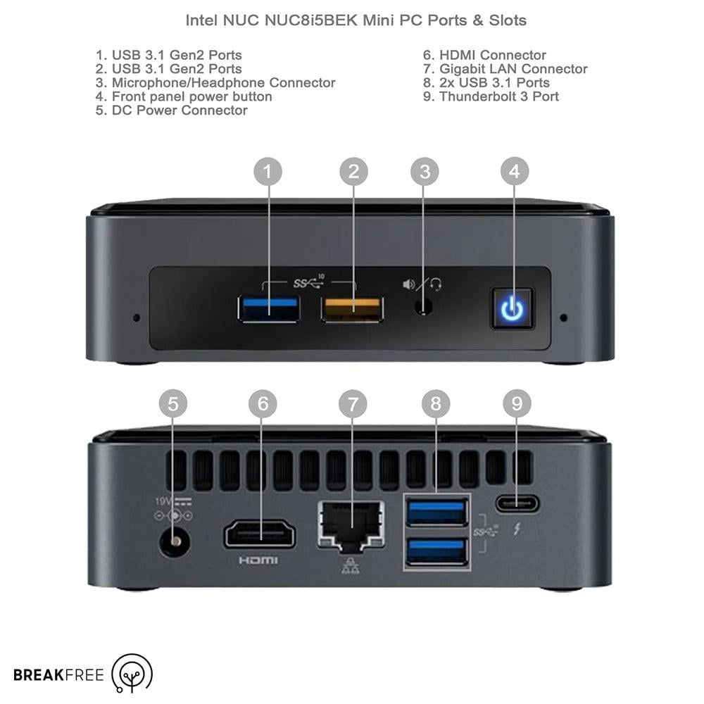 NUC8i5BEK mini-pc i5-8259u 8/120Gb WIFI+BT Windows 11 Pro €135