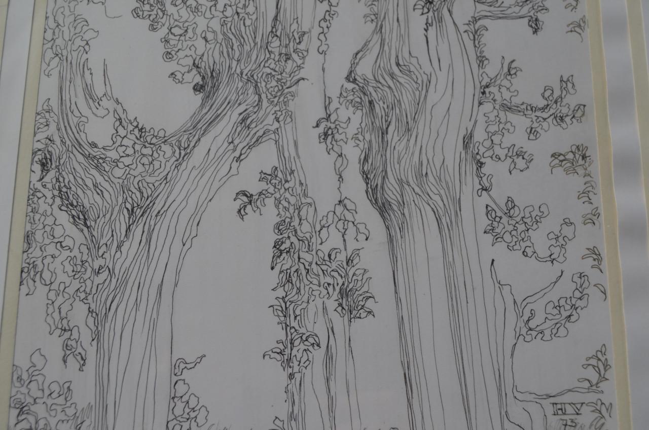 9 x Hendrik Voskuijl (1893 - 1980) potloodtek. bomen (1) o.a. Slenaken