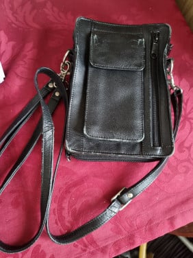 Telefoon/portefeuille tas zwart leer 20x13.5cm Bieden mag