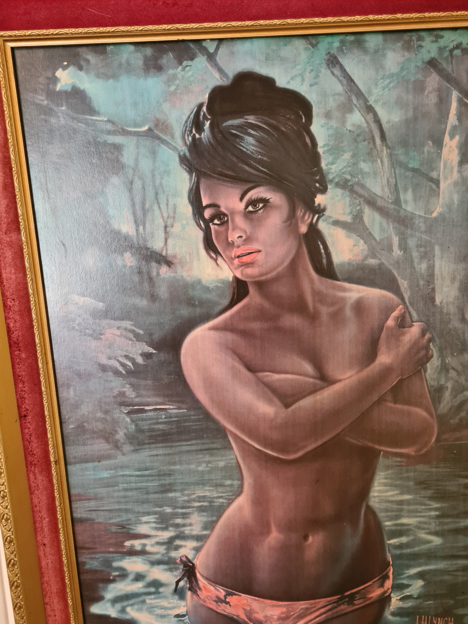 Jaren 60 Tina Lynch Nymph gulden lijst, zeer mooi! Brocante