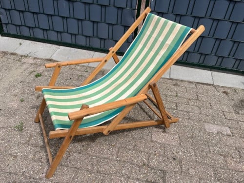 Strandstoel met armleuning Groen-Wit gestreept