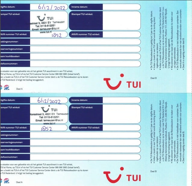 Tegoedbonnen TUI