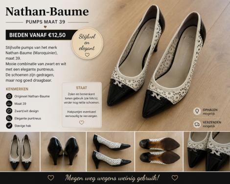 👠Nathan-Baume pumps maat 39 – zwart/wit | bieden vanaf €12,50