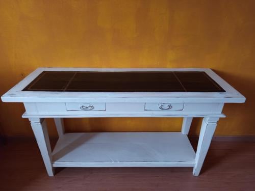 Antieke Sidetable wandtafel 140lx50bx74h cm met leer inleg