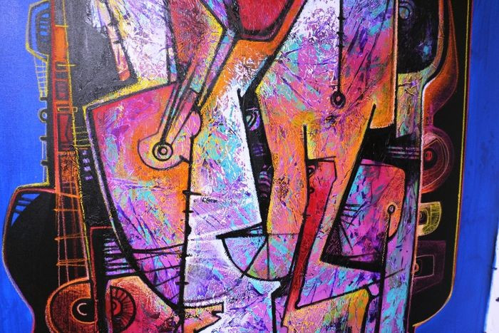 " Vestida en Rosa Andino ” Acrylschilderij van Simeon Gonzales 150 x 120 cm