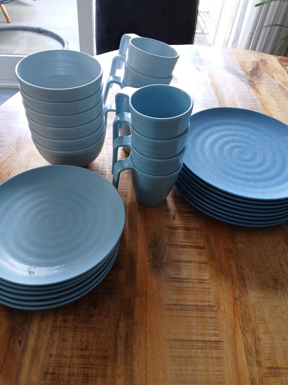 Camping servies blauw