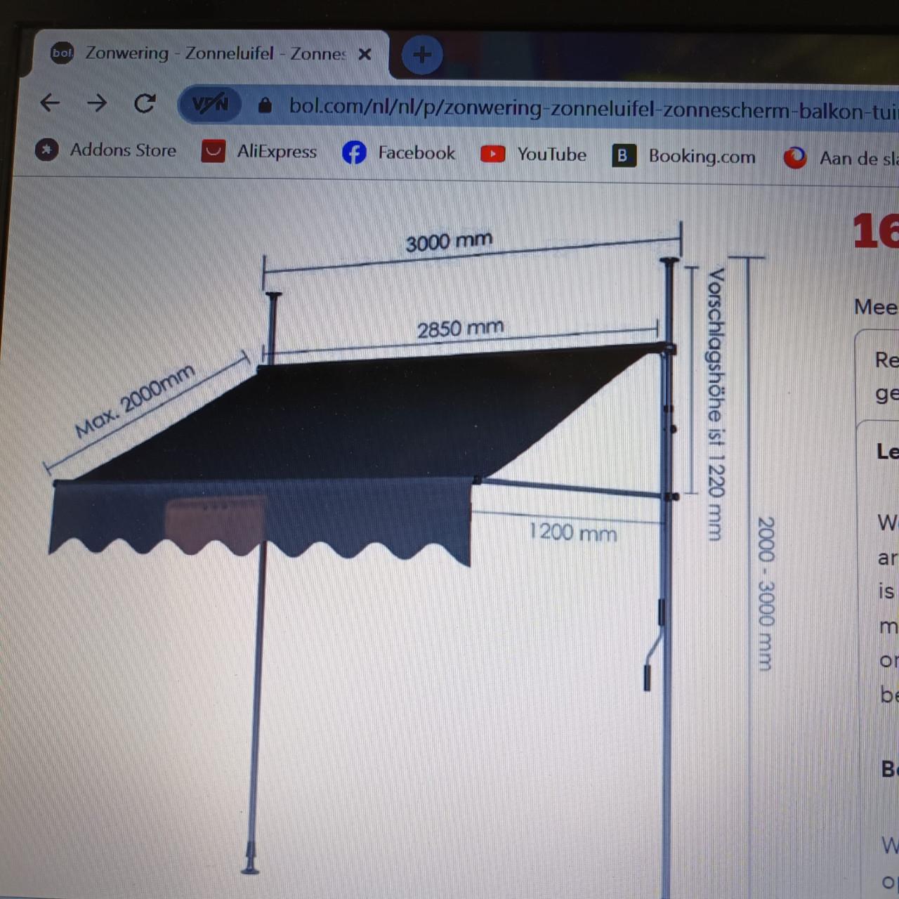 Zonnescherm / luifel met handslinger, 2 stuks