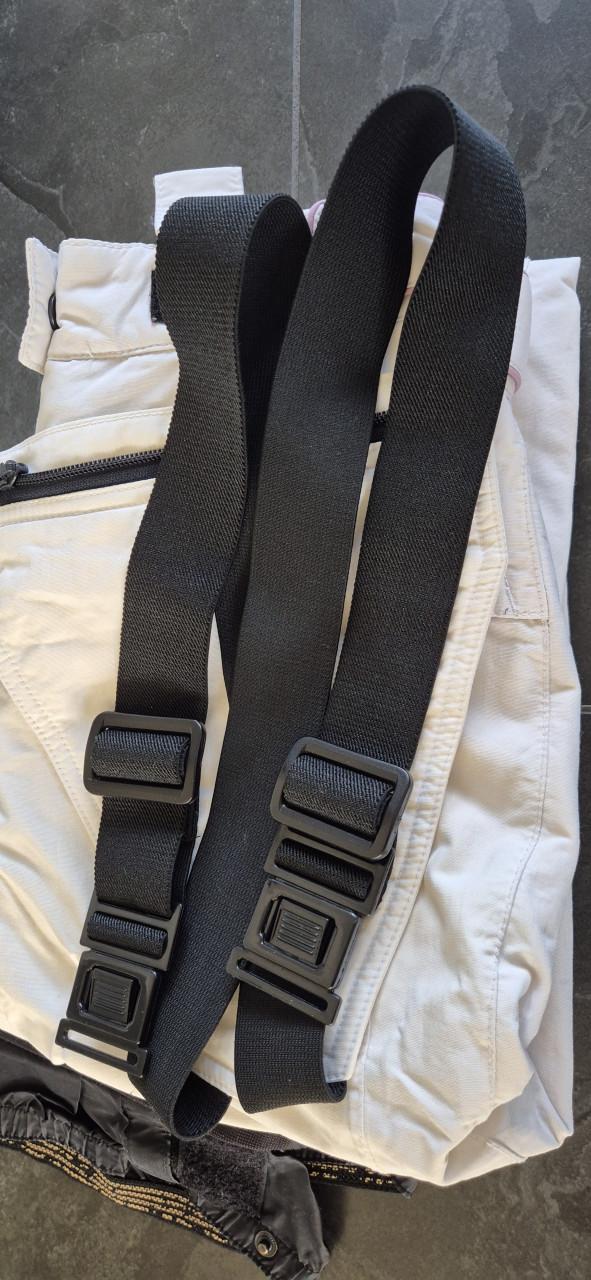 Witte dames skibroek met bretels en ritsen