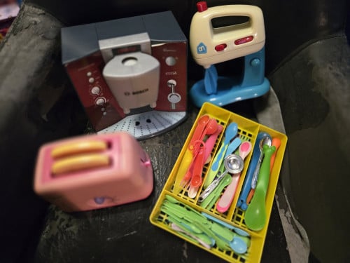 Kinder keuken spulletjes, koffiemachine, mixer, toaster
