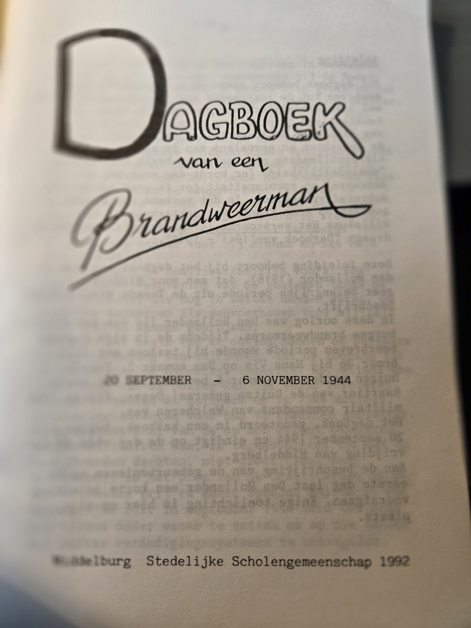 Boekje: Dagboek van een brandweerman 20-9-1944 tm 6-11-1944