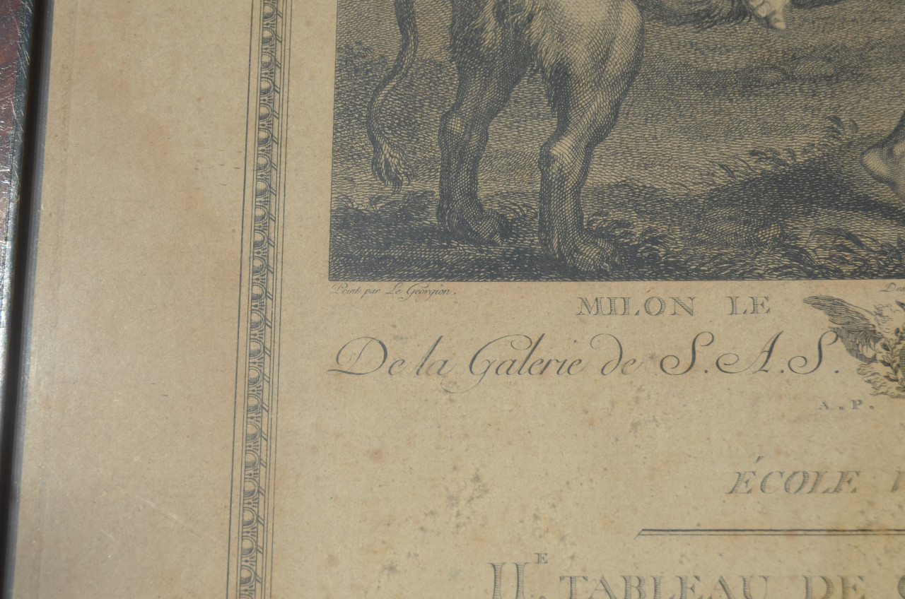 Franse gravure 'Milon le Crotoniate' coll. Duc d'Orleans