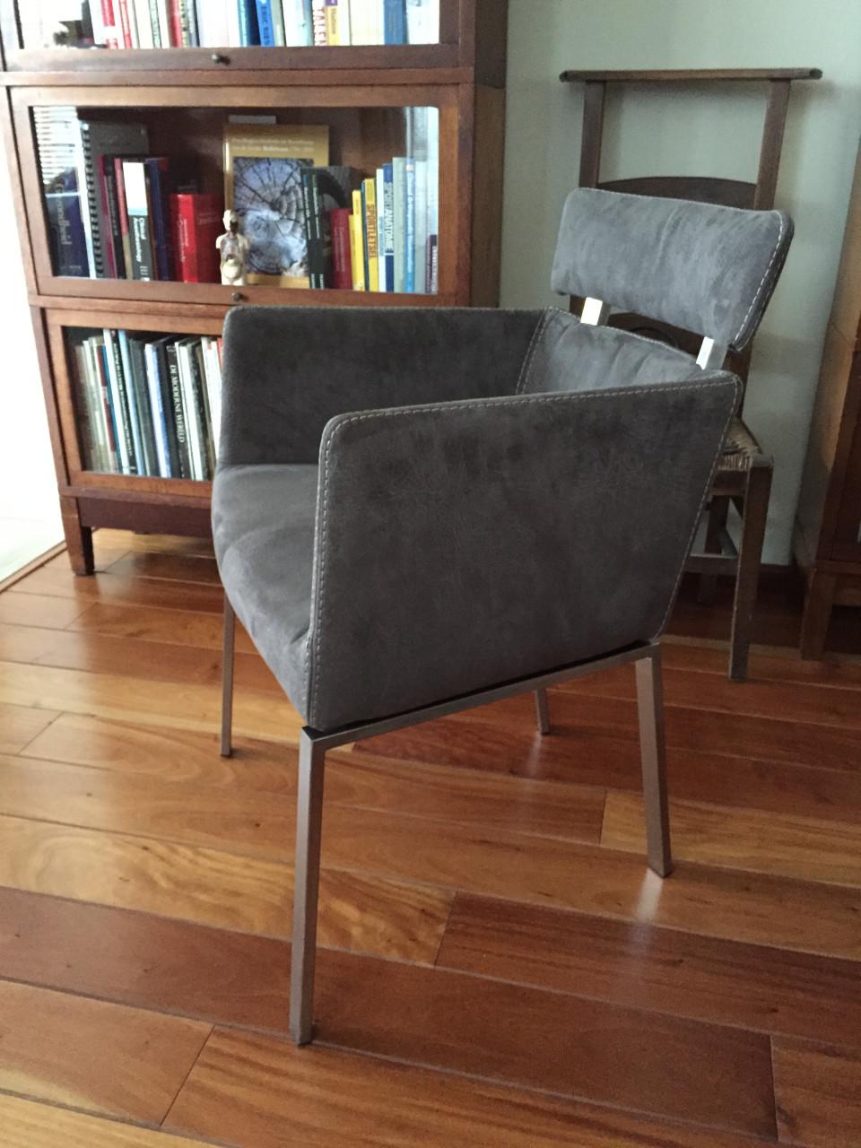 Prachtige eiken kloostertafel met leren stoelen, 240x100cm