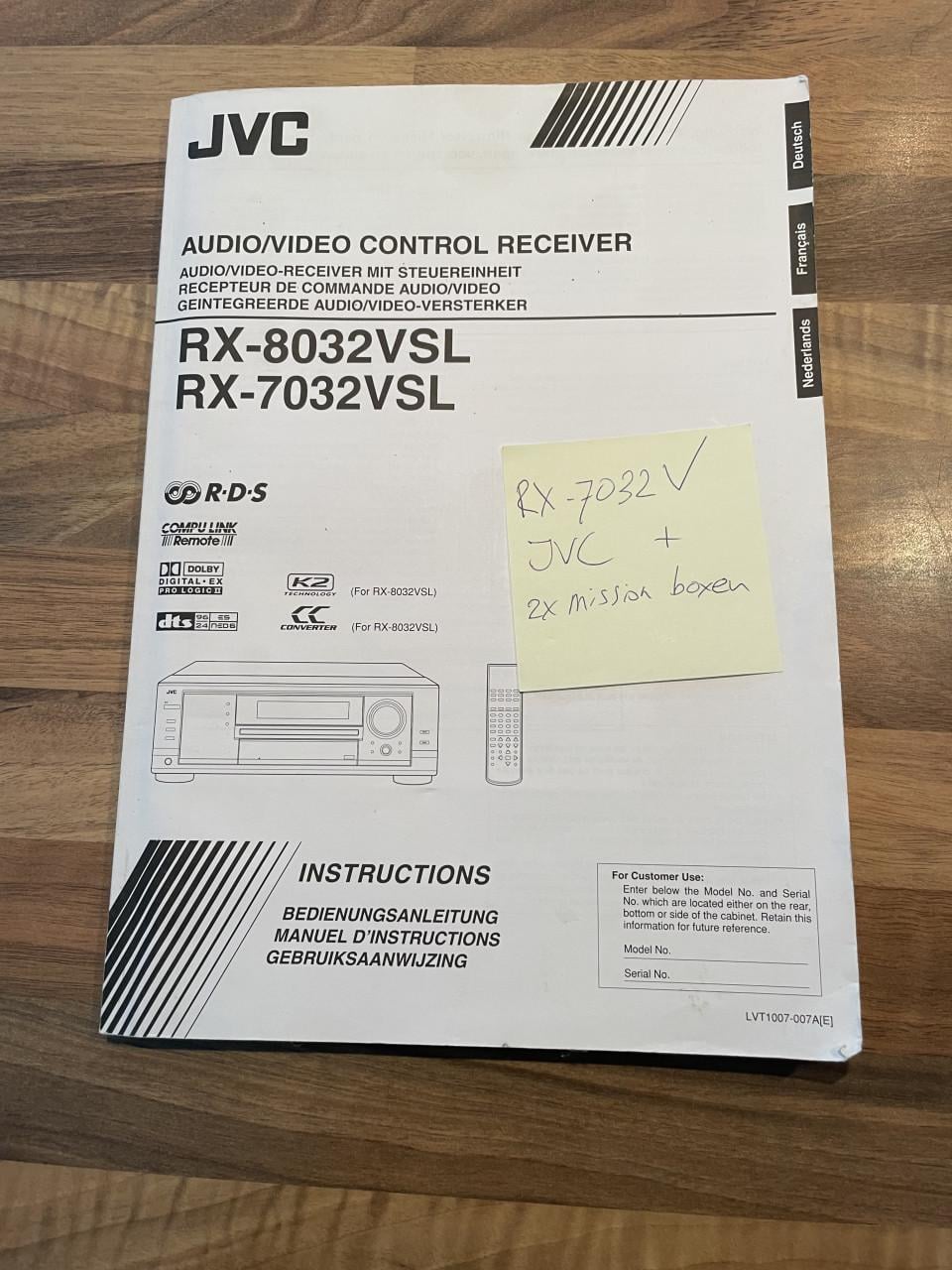 JVC geïntegreerde audio/video versterker RX 7032 + boxen