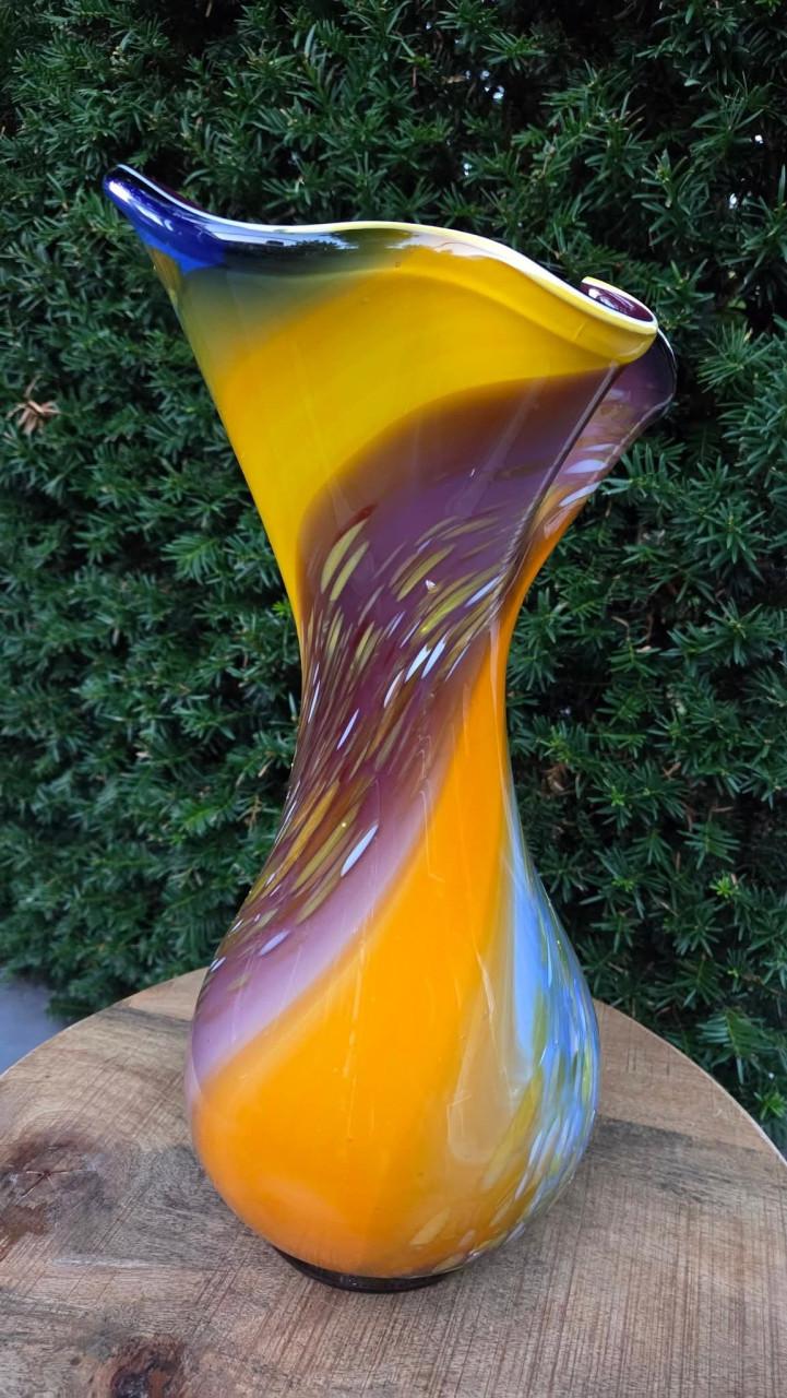 🌿 Prachtige Vintage Glazen Vaas Murano stijl.