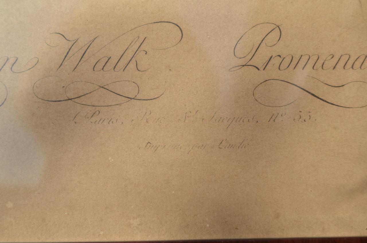 Franse gravure/ets ca 1787 'The Palais Royal Garden's Walk'