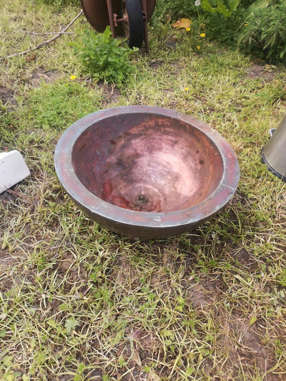 Brocante, ronde, rood koperen bak