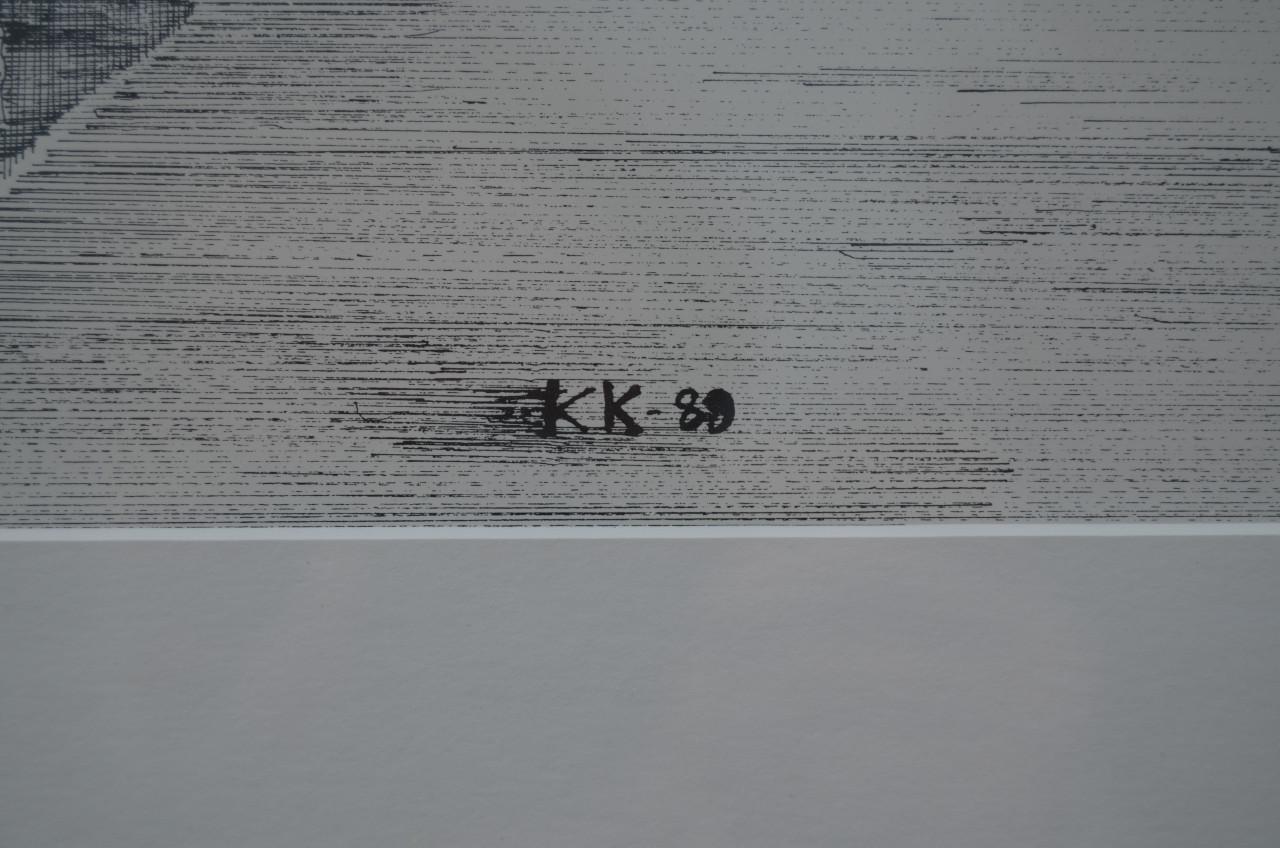 Moderne ets haventje gesigneerd KK 89 (of 80)