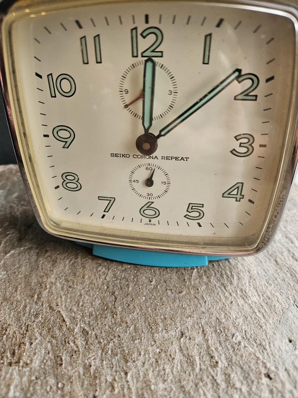 Vintage Seiko Corona Repeat Wekker - Turquoise space age