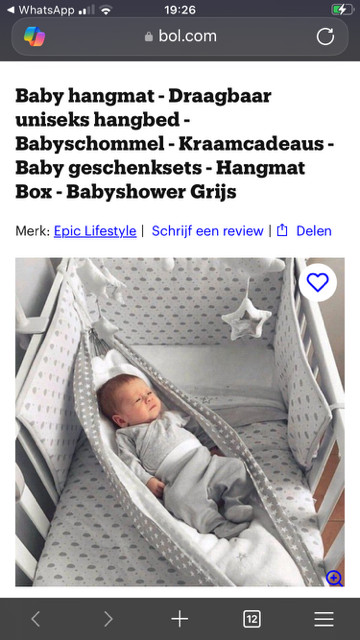 Grijs witte baby hangmat voor in box - babyhangmat