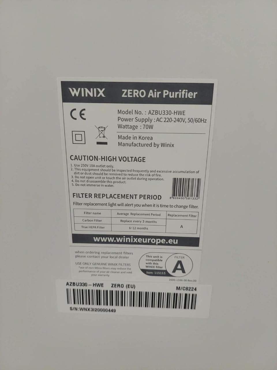 Luchtreiniger Winix Zero